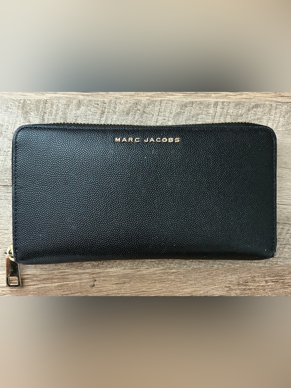Marc Jacobs Black Pebbled Leather Pouch with Gold Logo